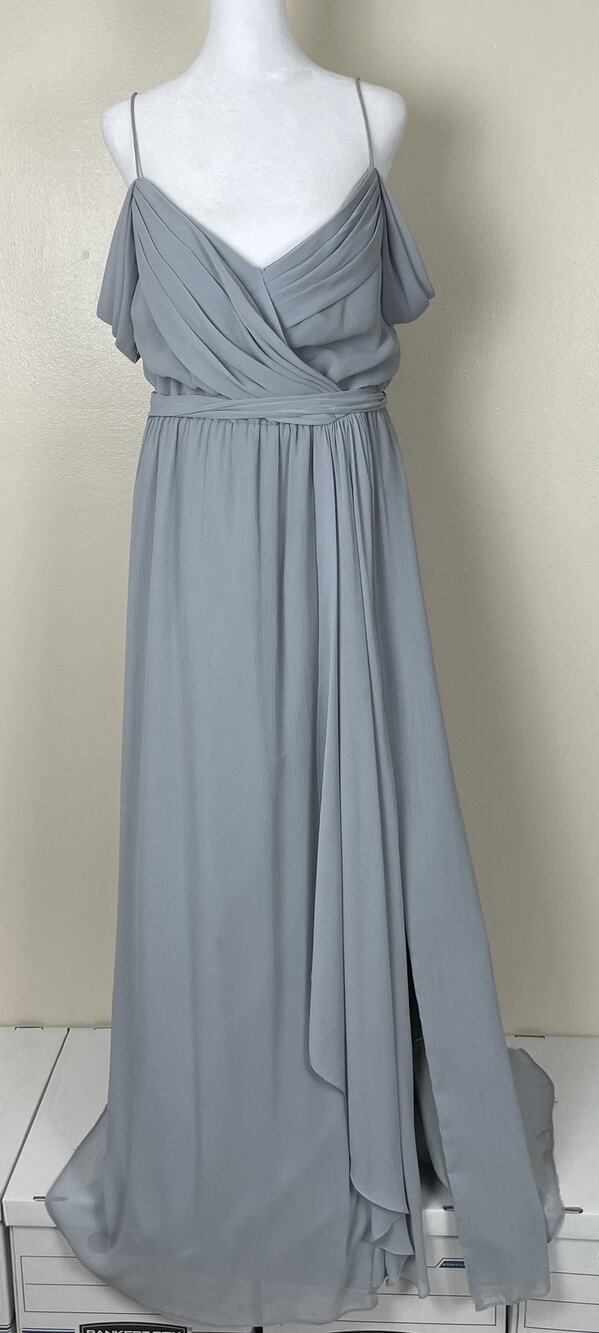 Watters & Watters Dress Womens 12 XL Gray Chiffon Cold Shoulder Maxi Gown Formal